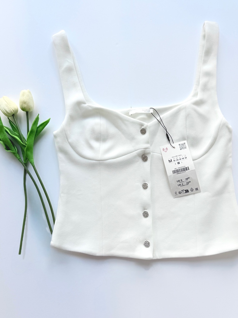 Zara white Bustier Button-Front Crop Top